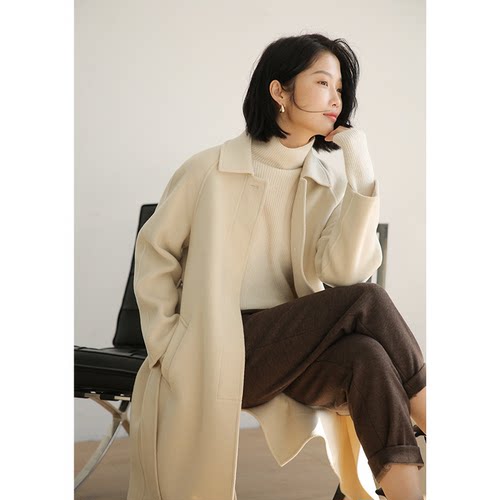 蝶之河双面羊绒大衣毛呢外套