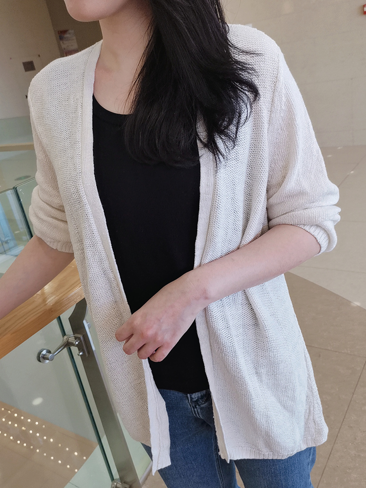 亚麻针织中袖外搭披肩开衫中长款坏丫头大码女装2024春夏1332微瑕