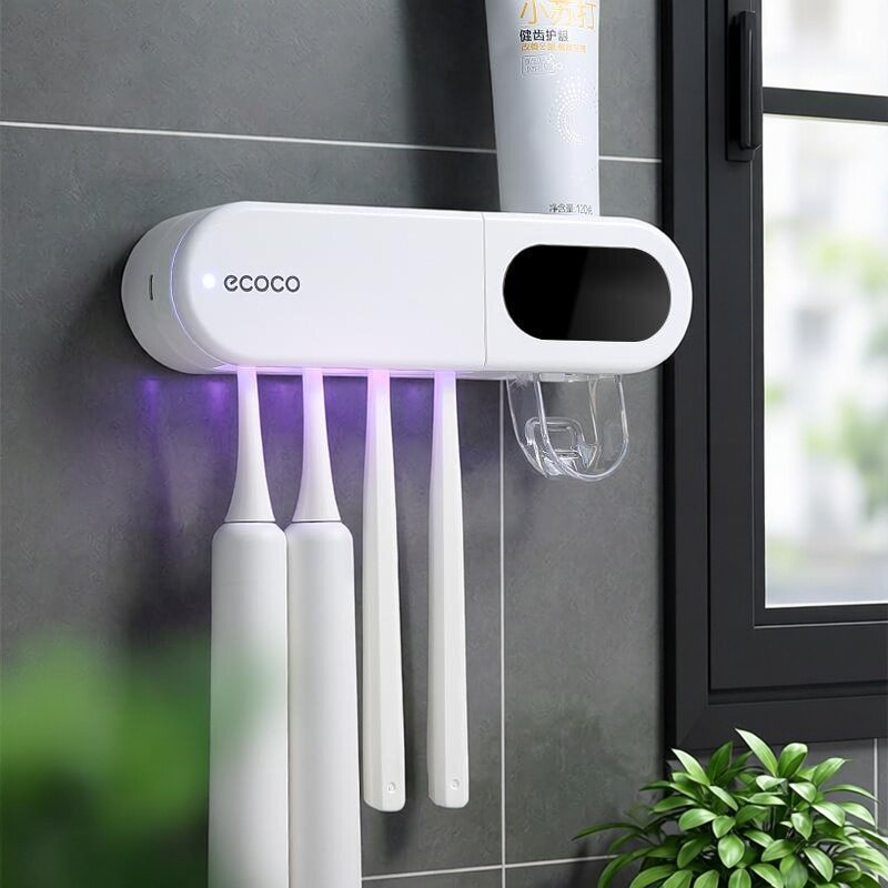 电动牙刷消毒器智能紫外线杀菌套装免打孔壁挂式收纳盒置物架放置