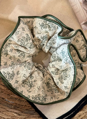 新中式绿色碎花双层大肠发圈女高级感慵懒风头绳皮筋高弹力发饰品