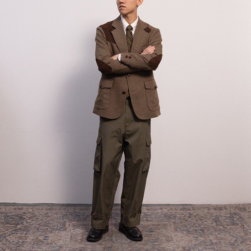 KUFFYLINK猎装夹克日系复古人字纹单排扣休闲西装便服秋冬ivy西服