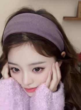 秋冬2025新款温柔紫色发带毛呢贴头褶皱宽边压发发箍女高颅顶头箍