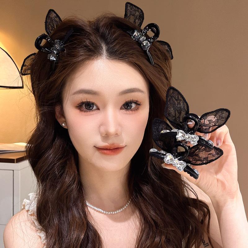 蕾丝兔耳朵蝴蝶结抓夹女侧边刘海夹气质高级感边夹小号发夹子头饰