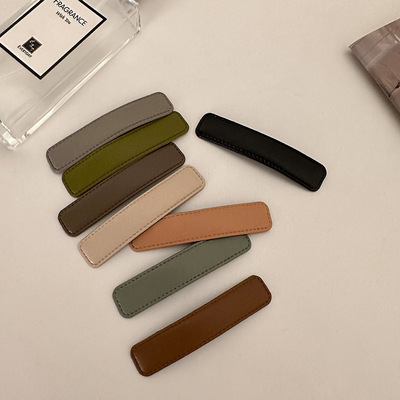 早春皮革bb夹时尚一字夹子头饰少女侧边刘海碎发夹简约边夹发卡子