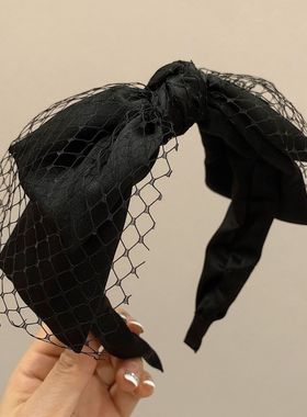 布艺网纱复古黑色公主打结大蝴蝶结发箍时尚高级感头箍高颅顶发卡