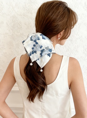 远山生烟~新中式晕染方巾大肠发圈女高级感新款发绳超大方形头饰