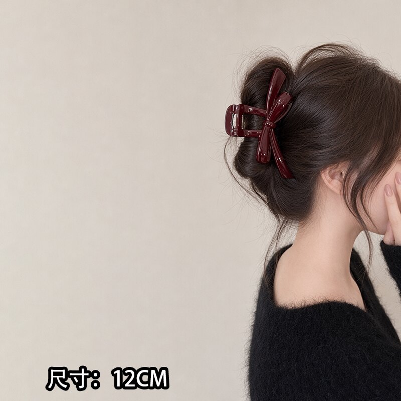 安可拉红抓夹蝴蝶结飘带发夹女后脑勺鲨鱼夹高级感发量多夹子发饰