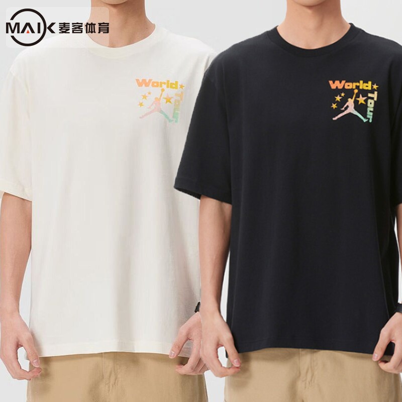 Nike耐克短袖T恤男宽松圆领印花运动上衣黑白色IF3156-010-110