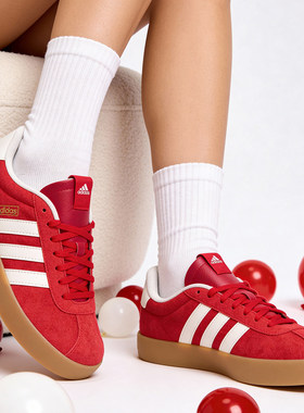 阿迪达斯红色德训鞋女VL COURT 3.0复古休闲轻便运动鞋KI5079