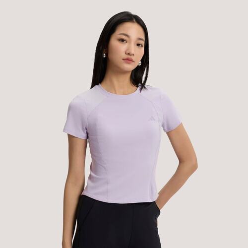 阿迪达斯紫色圆领短袖运动T恤女修身显瘦简约风KH2647 KH2648