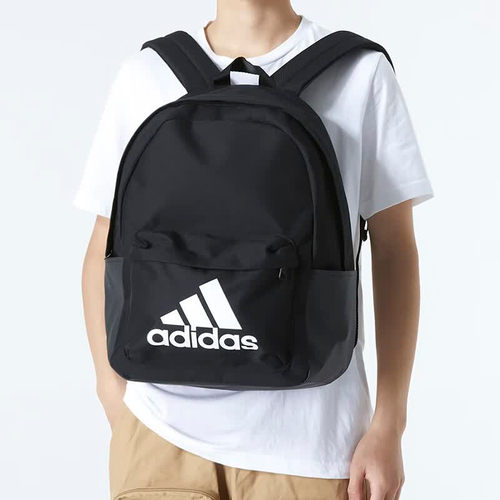 Adidas阿迪达斯双肩包男女大容量休闲背包学生书包简约黑色HG0349