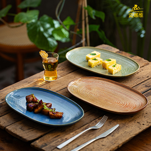 寿司盘创意bistro餐厅餐具高级感西餐盘子 陶瓷椭圆长条盘鱼盘日式
