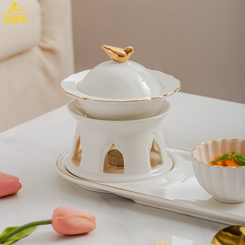 高档带盖金边燕窝炖盅美容院陶瓷商用养生粥清补凉糖水点心甜品碗