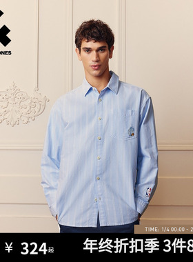 杰克琼斯NBA联名男装衬衫秋季新款中性简约宽松全棉舒适翻领上衣