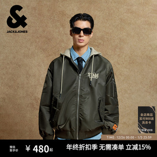 杰克琼斯外套男款 秋冬飞行夹克百搭连帽棒球服加厚保暖棉衣男装