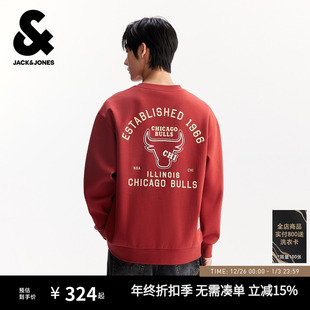 新款 冬季 贴布宽松圆领卫衣225433069 公牛队男装 杰克琼斯NBA联名款