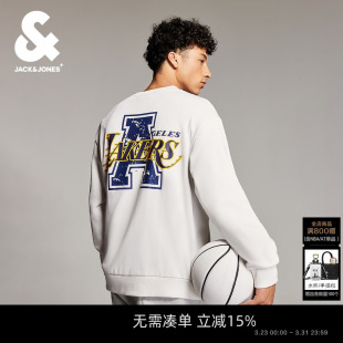春季 杰克琼斯男装 25年新NBA联名湖人队篮球舒适圆领刺绣卫衣长袖
