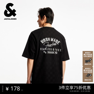 潮流宽松圆领短袖 杰克琼斯男装 字母印花棋盘格时尚 新款 T恤 春季