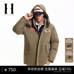 SEASON HIGH男装NFL联名酋长队冬季新款抽绳可拆卸连帽宽松羽绒服