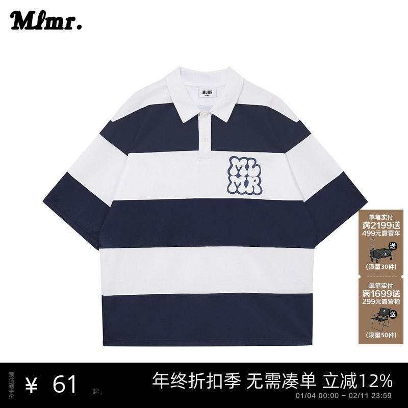 MLMR男装秋季新款情侣翻海鸥领T恤复古潮个性光泽条纹POLO衫短袖,男装,Polo衫,淘宝优惠券,粉丝福利购,淘宝优惠卷