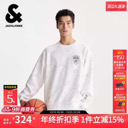 杰克琼斯NBA联名男装卫衣秋冬新款时尚圆领落肩宽松卫衣225333017