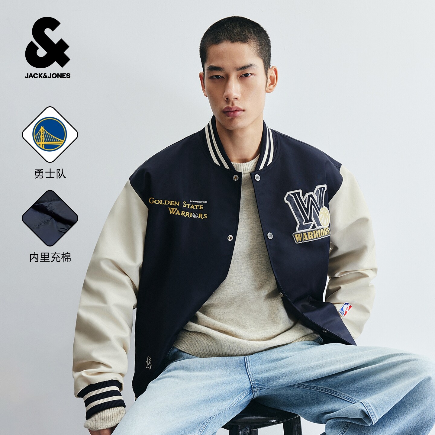 杰克琼斯NBA勇士男棒球棉服图片