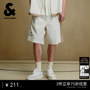 百搭松紧腰头休闲裤 杰克琼斯男装 NBA联名条纹设计时尚 短裤 子 春季
