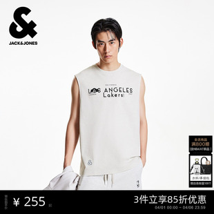 杰克琼斯NBA联名春季 背心肌理感字母胶印舒适百搭潮时尚 短袖 男装