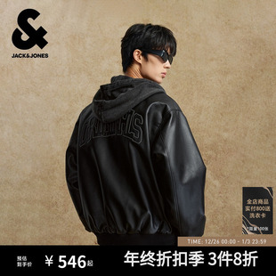 街头风重磅PU连帽棉服男装 杰克琼斯2025年秋冬新款 潮流流百搭美式