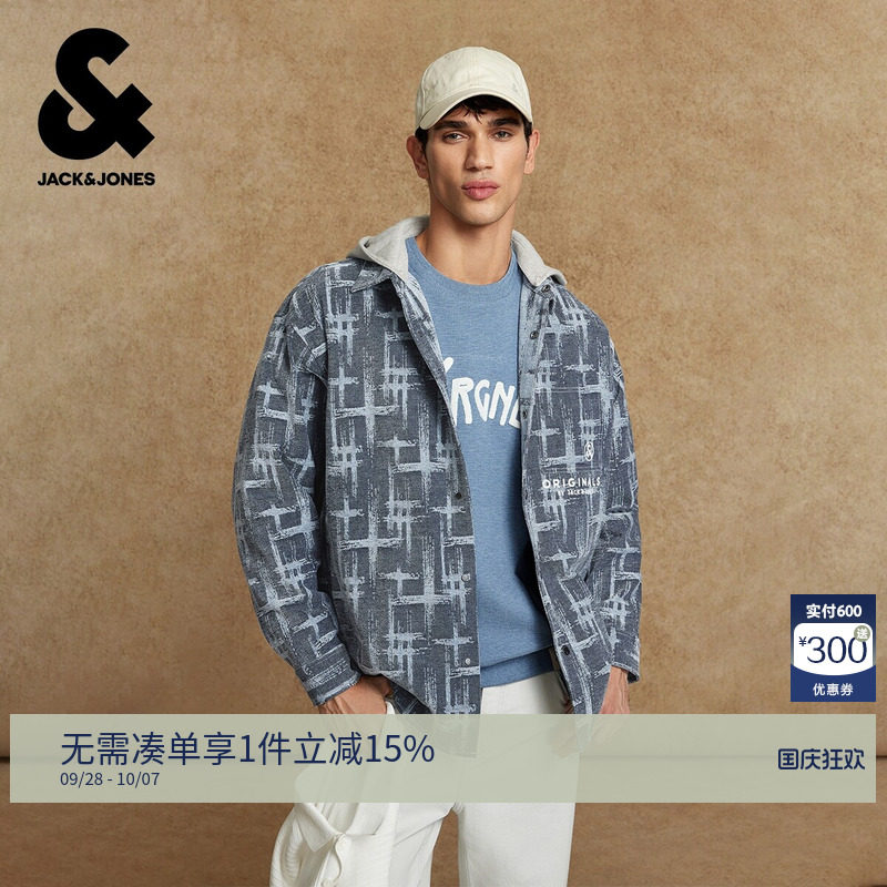 杰克琼斯男装衬衫秋季可拆卸连帽字母刺绣休闲外套上衣2261O3027图片