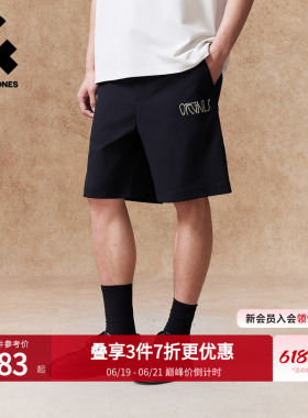 杰克琼斯男装夏季宽松五分短裤黑色外穿刺绣尼龙休闲运动裤子美式