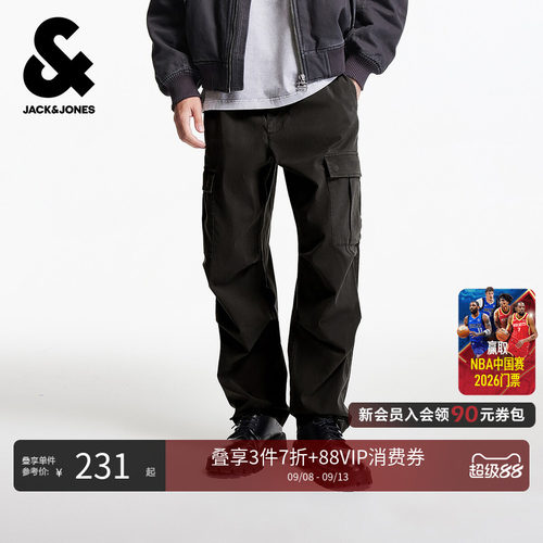 宽松直筒裤裤型，松紧纽扣腰头，拉链门襟