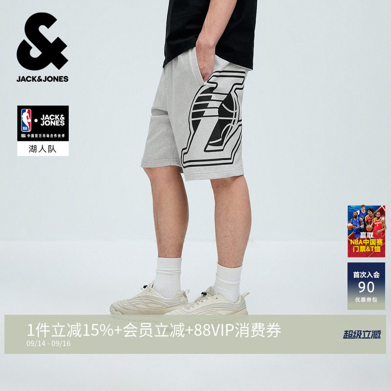 【NBA联名湖人队】杰克琼斯男装夏季新款休闲时尚运动宽松短裤潮图片