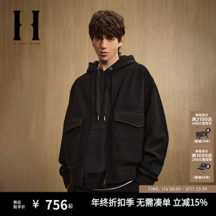 SEASON HIGH24年秋冬新款男士黑色舒适商务休闲潮流夹克外套男装