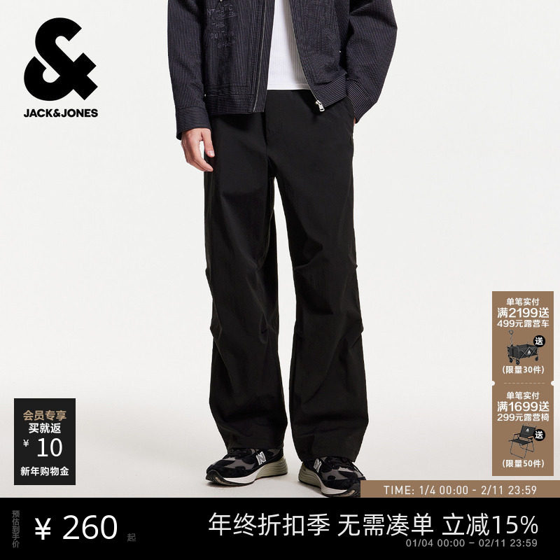 杰克琼斯男装秋季男士户外机能工装裤伞兵裤宽松休闲褶皱潮长裤子