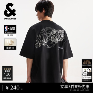 【NBA联名】杰克琼斯男装春夏新款湖人队宽松短袖T恤重磅纯棉打底