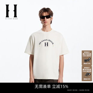 男款 SEASON HIGH2026年春季 潮流宽松罗纹圆领胸前刺绣短袖 t恤男装