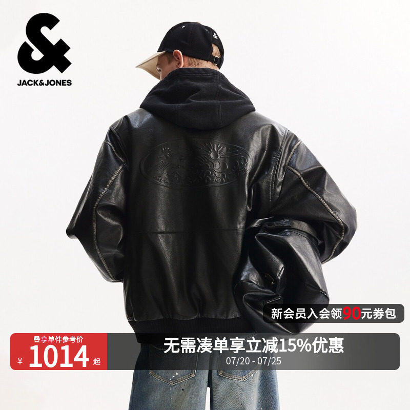 杰克琼斯男装秋季夹克外套黑色简约可拆卸连帽设计宽松226121059