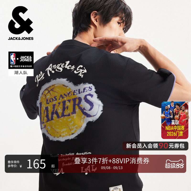 【NBA联名】杰克琼斯男装夏季新款湖人队印花短袖T恤宽松打底衫潮图片