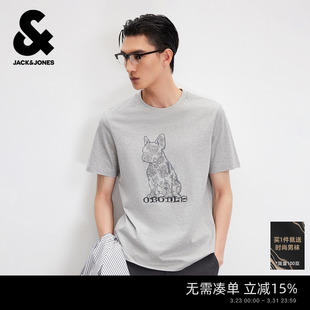 春季 纯色情侣装 夏新款 T恤纯棉打底衫 立体法斗犬短袖 杰克琼斯男装