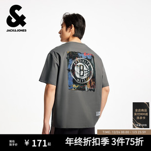 纯棉字母贴布休闲篮球宽松短袖 杰克琼斯男装 新款 冬季 T恤 NBA联名款