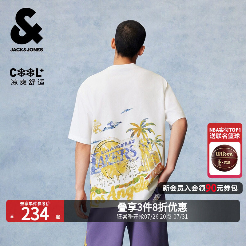 【凉】杰克琼斯夏季NBA联名湖人队男装短袖T恤上衣清爽226201023 - 实物图