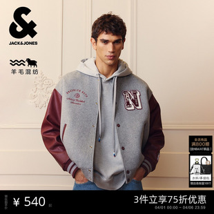 新款 贴布刺绣棒球服宽松外套 毛呢大衣春季 杰克琼斯NBA联名男装