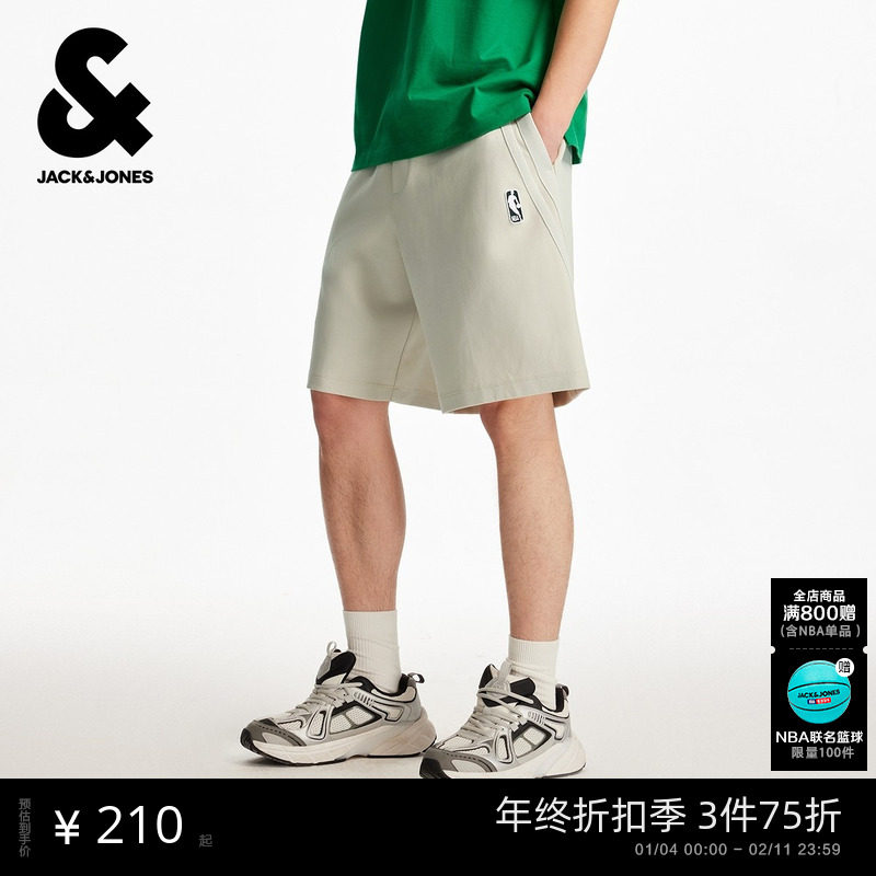 杰克琼斯男装NBA联名款字母印花logo松紧抽绳日常潮篮球短裤冬