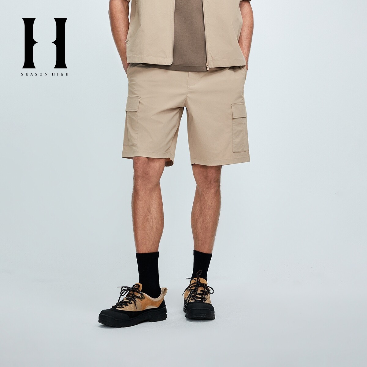 SEASON HIGH男装夏季短裤宽松精致刺绣舒适时尚百搭简约纯