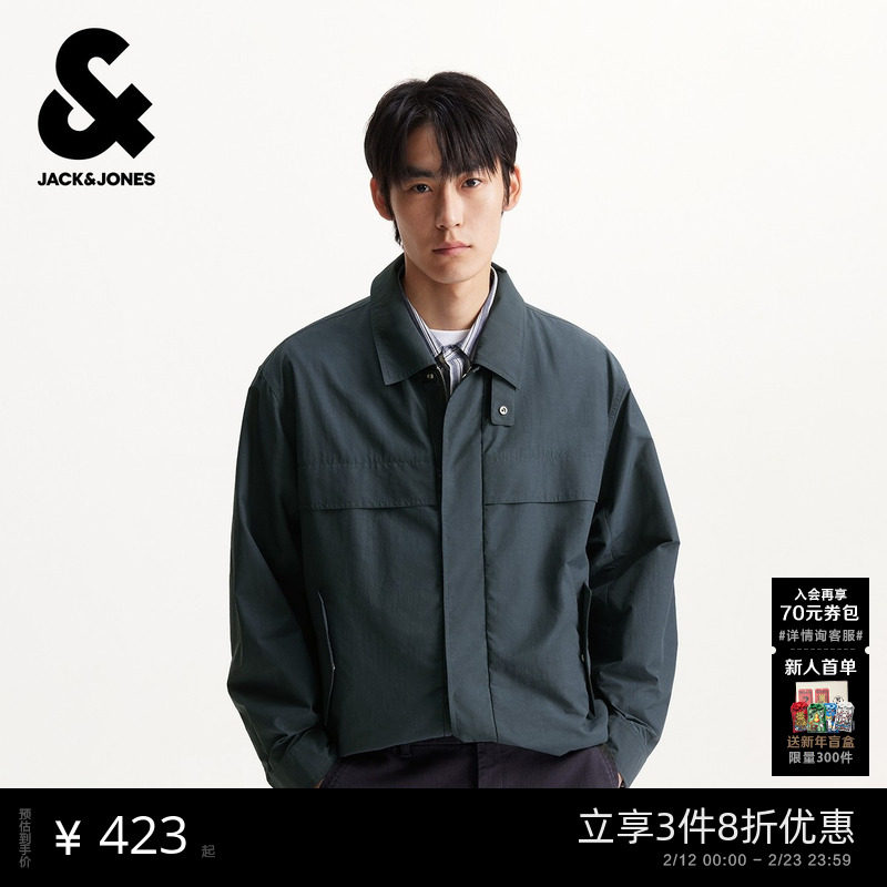 杰克琼斯男装秋季工装风宽松夹克纯色宽松衬衫领长袖外套上衣