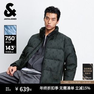 杰克琼斯冬季 满印老花休闲保暖舒适立领云朵泡芙羽绒服外套 男装