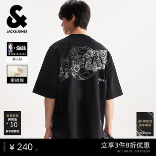 【NBA联名】杰克琼斯男装春夏新款湖人队宽松短袖T恤重磅纯棉打底