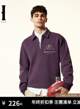 SEASONHIGH NFL联名乌鸦队25秋冬卫衣翻领半拉链门襟撞色长袖男装