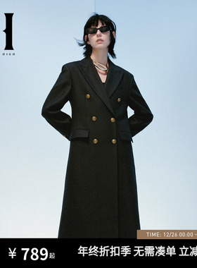 SEASON HIGH24秋季新款中缝开衩百搭纯色全羊毛长款外套西服女装